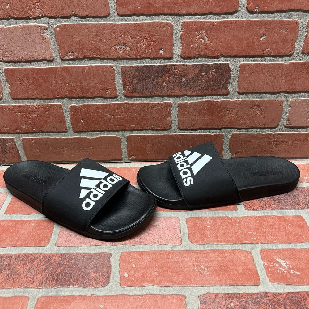 adidas ‘Adilette CloudFoam’ Black/White Cushioned Slide Sandals Men’s Size 10